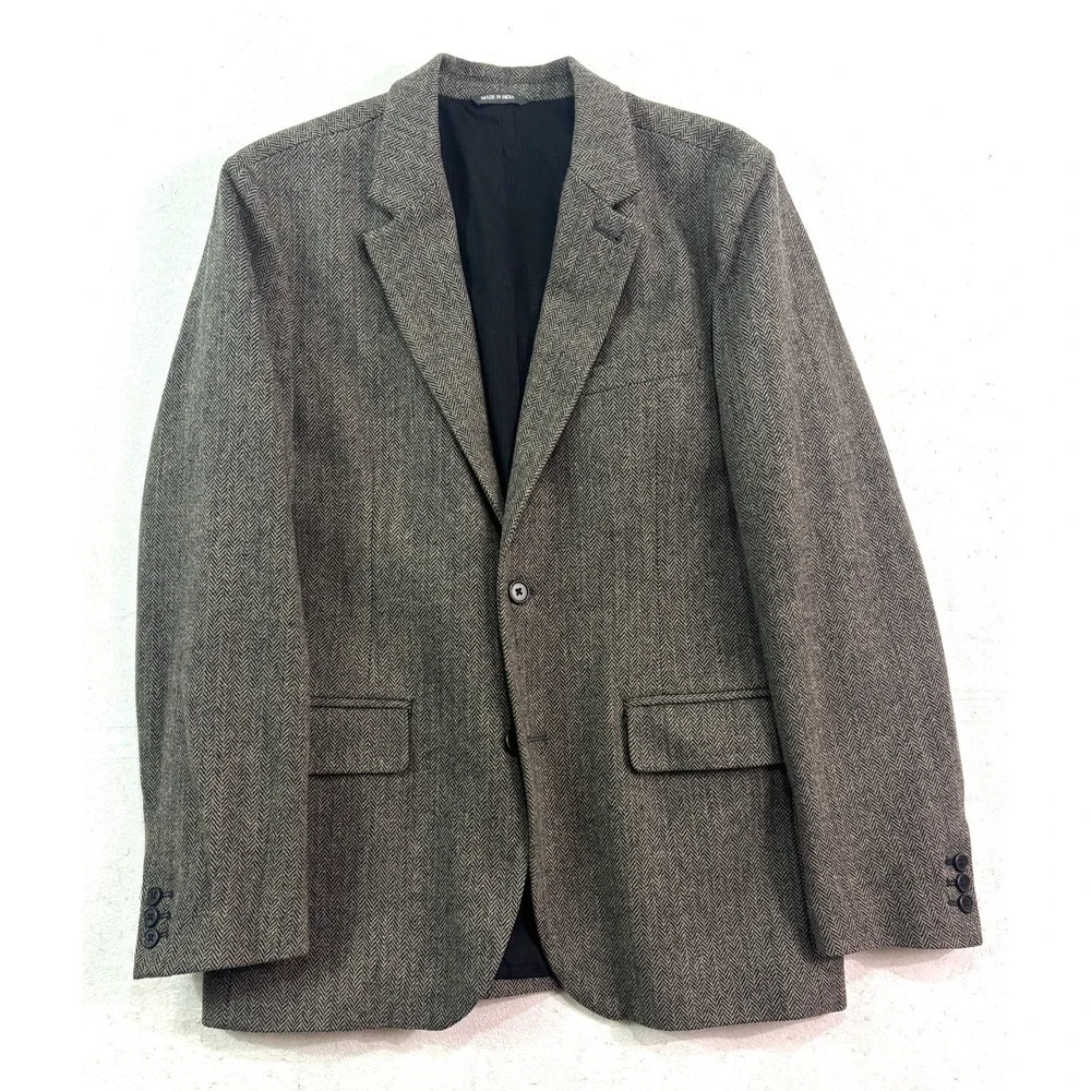 vtg Y2K Gap‎ Large 42R Gray Herringbone Tweed Blazer Jacket Sport Suit Coat Wool